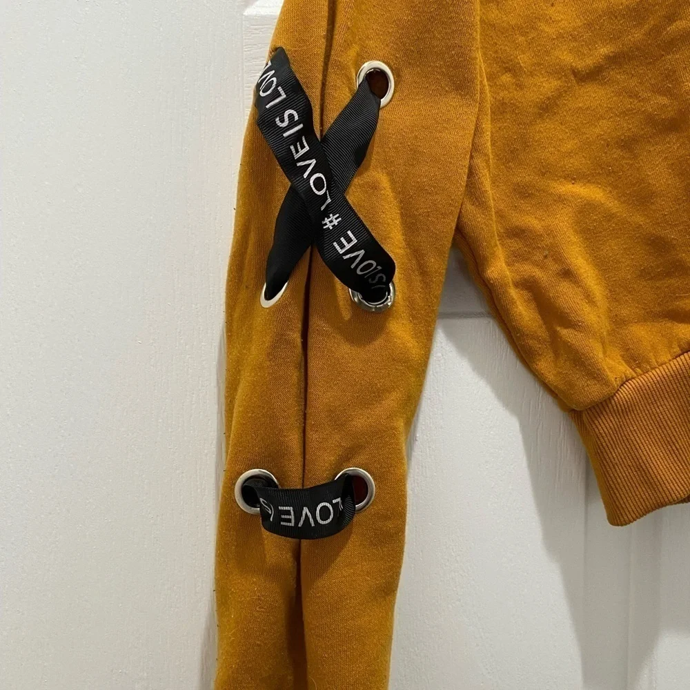 Love is Love Crop Sweatshirt, Mustard, Medium - Picture 3 of 8
